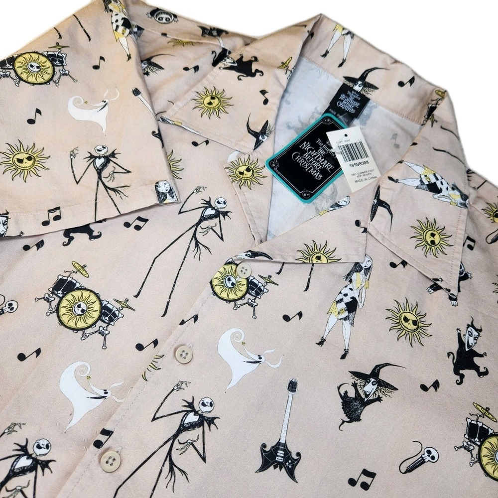 DISNEY Nightmare Before Christmas Shirt Mens Large Beige All Over Music NEW